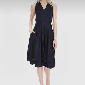 Banana Republic Satin Midi Vee Dress in Navy